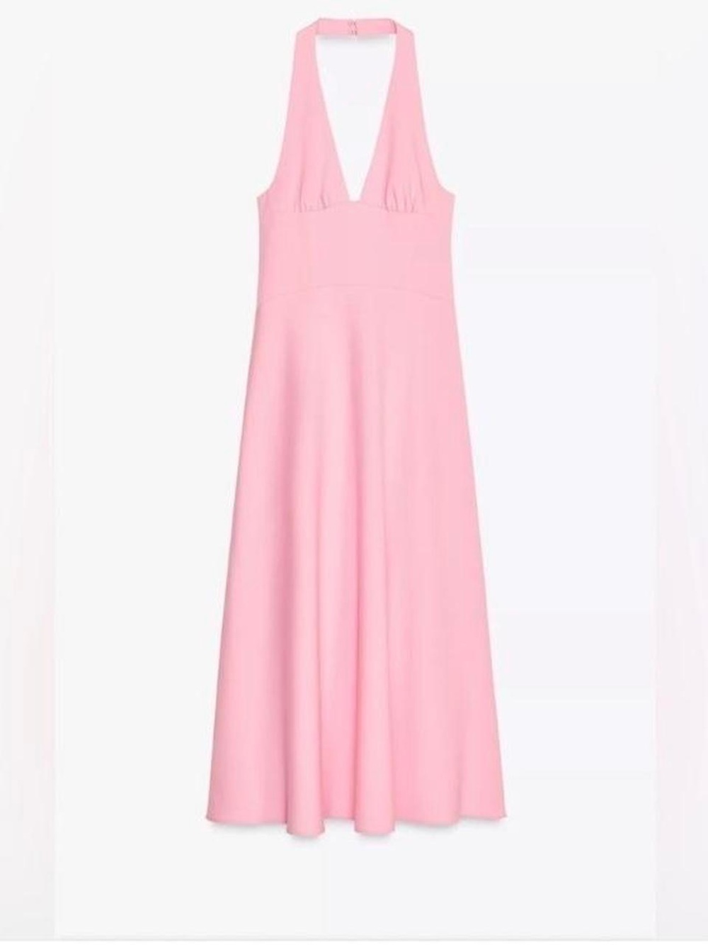 Zara Pink Halter V-Neck Maxi Dress